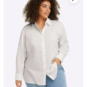 DRAPER JAMES Button Down Top in White Shirting Stripe size 3X